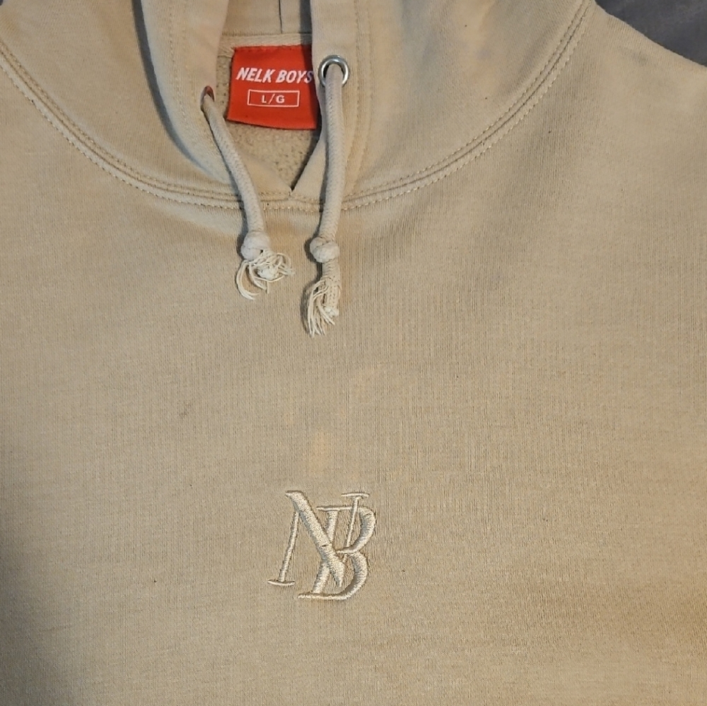 Tan Sweatshirt with Embroidered Logo and Drawstrings